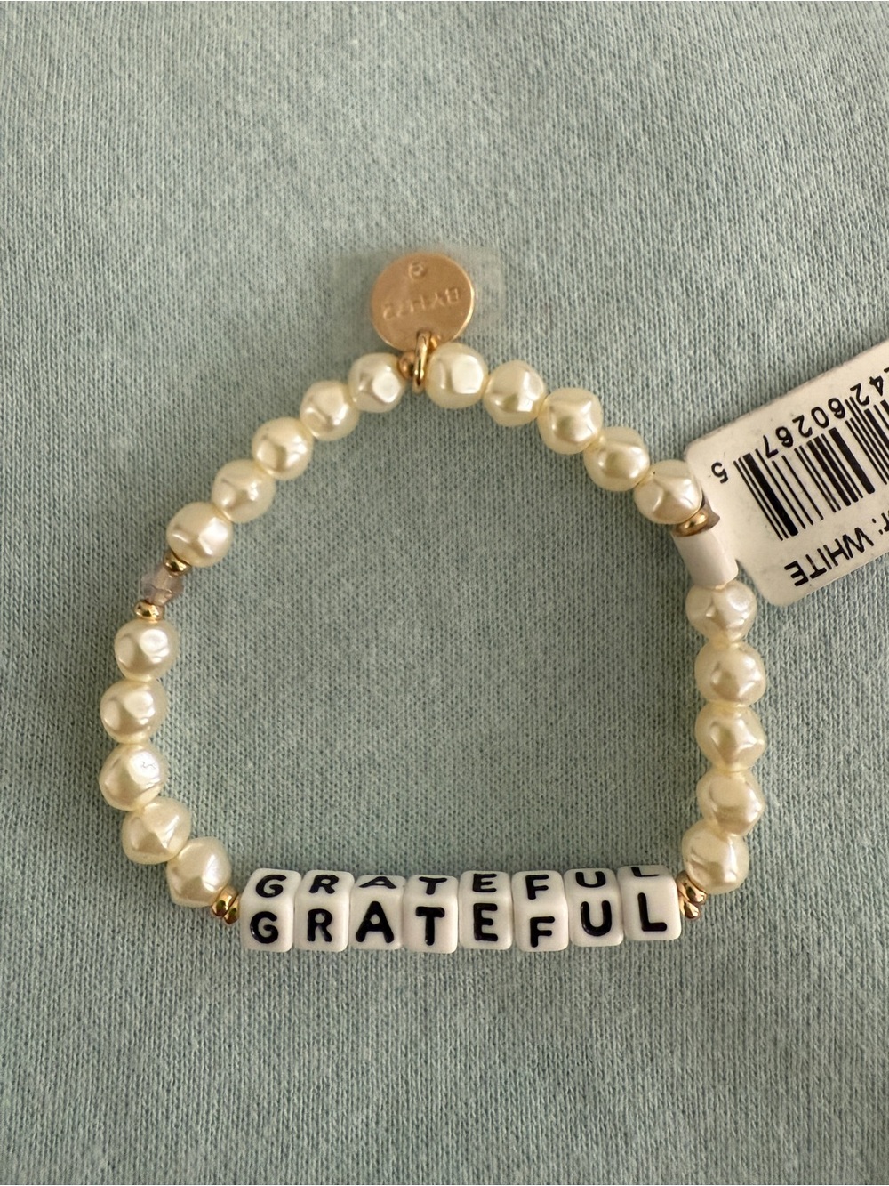 Little Words Project Grateful Pearl & Crystal Beaded Elastic Stretch Bracelet